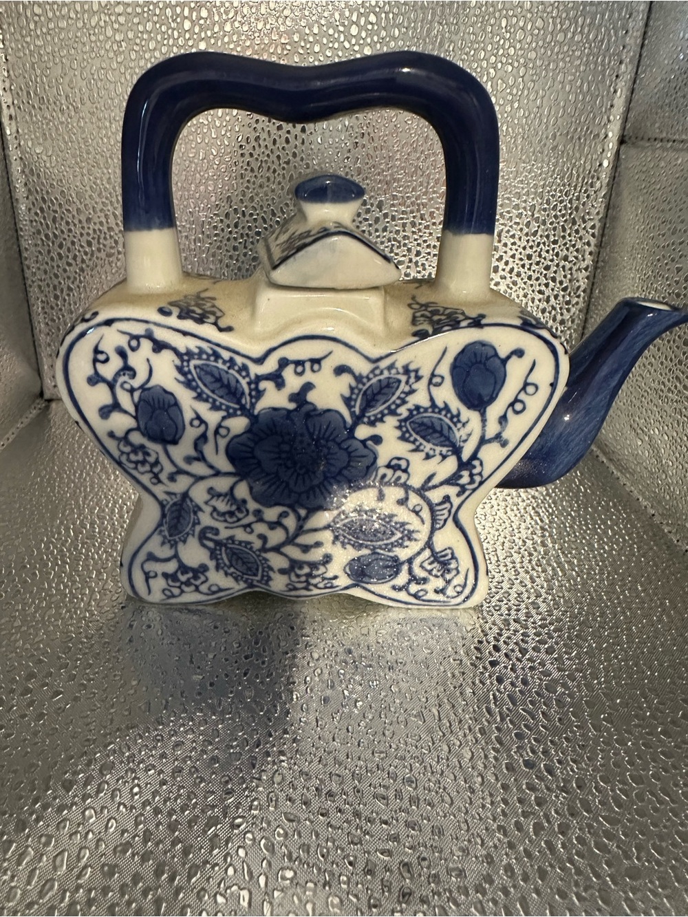 C5- Blue and White Floral Ceramic Teapot Decorative Home Art